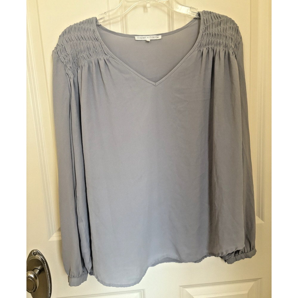 Violet & Clare Grey Pullover Blouse Elastic Cuffs Women's Size Large